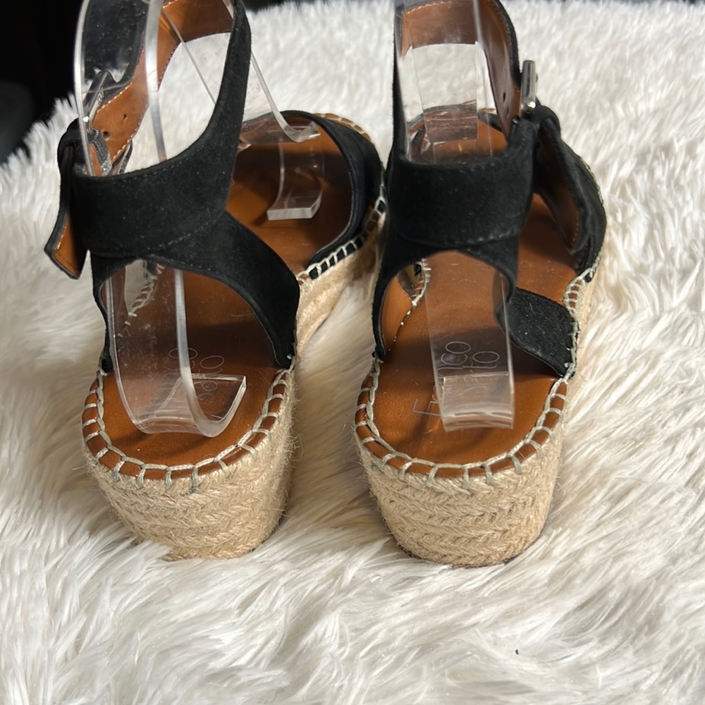 Franco Sarto Pellia Black Espadrille Suede Leather Ankle Strap Wedge Sandals 9.5 - Picture 3 of 6